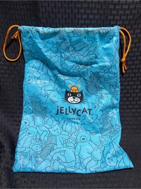 Jellycat Blue Plush-Print Drawstring Bag with Orange Cords